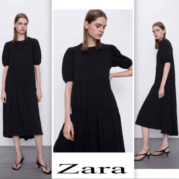 Zara Black Dress with Ruching NWT - Picture 1 of 8